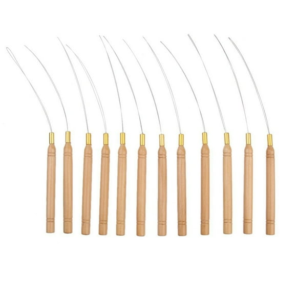 STRANDCHIC Hair Braiding Tool 12Pcs Wooden Loop Needle for Hairdressers Multi Color
