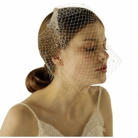STRANDCHIC Handmade Wedding Mesh Gauze Covered Face Veil in Beige for Bridal and Outdoor Events