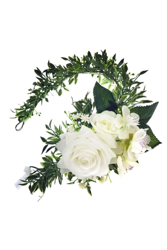 White Cloth Rose Flower Headband for Wedding and Bohemian Decor