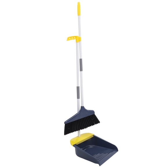 STRANDCHIC 1Set Stable Blue Broom and Dustpan Kit with Flexible Bristles for Floor Sweeping