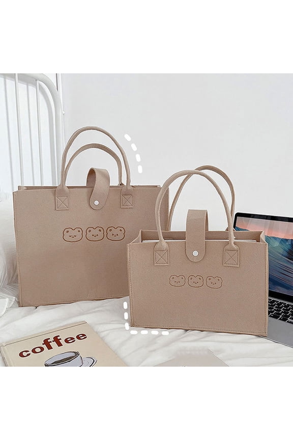 Large Khaki Felt Tote Bag and Lightweight with Spacious Capacity for Everyday Carry and Storage