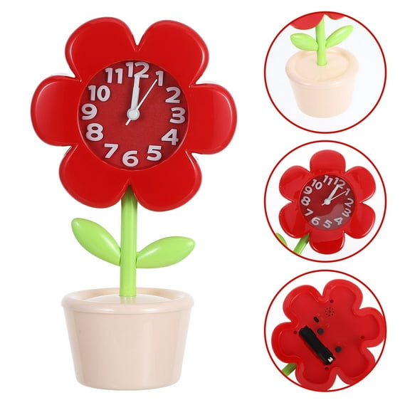 STRANDCHIC Red Plastic Flower Clock Silent Movement Portable for Bedrooms