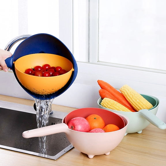 STRANDCHIC Kitchen Filter Basket in Blue Double Layer Design for Fruit and Vegetable Drying