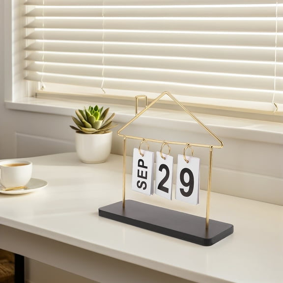 STRANDCHIC Creative Golden Metal Office Desk Calendar with Perpetual Flip Design for Daily Desktop Decoration