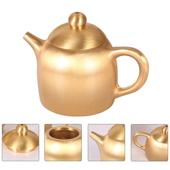 STRANDCHIC Golden Brass Teapot Desktop Decor Compact Portable Ornament for Study Living Room