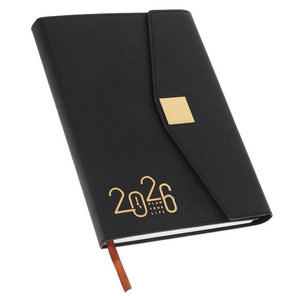 STRANDCHIC Portable Planner Notepad Black PU Paper 365 Pages for Daily Writing with Quick Navigation Tabs