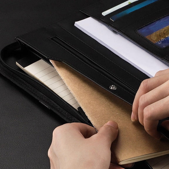 STRANDCHIC Black Zippered Document Organizer Folder for Business Meetings and Office Use, Sleek and Design