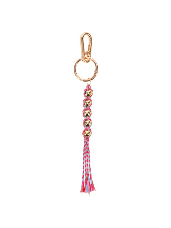 Red Boho Braided Keychain Tassel Charm Handmade Polyester Alloy for Key