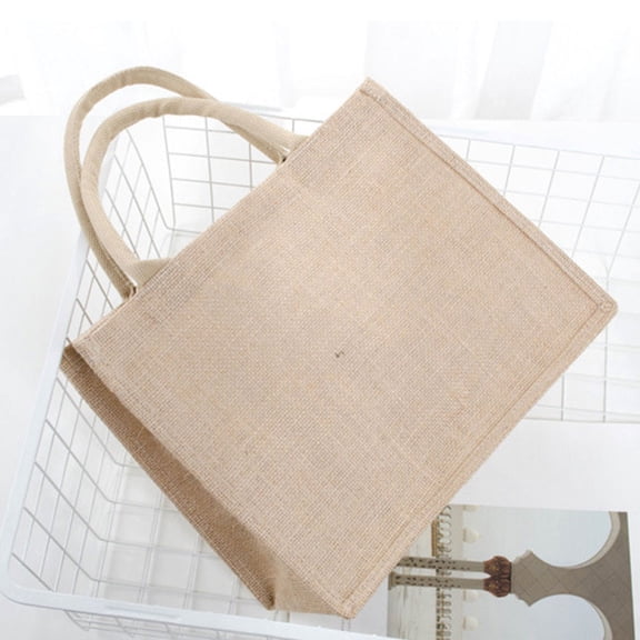 STRANDCHIC Reusable Khaki Burlap Tote Bag with Lining, Grocery and Travel Storage Bag for Everyday Shopping