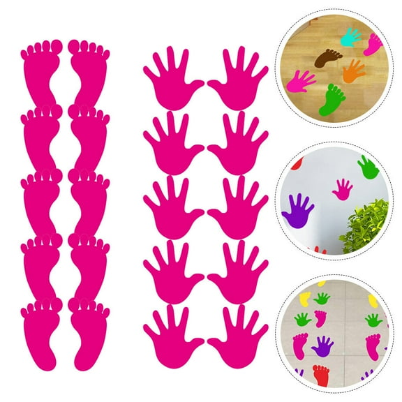 STRANDCHIC Rosy Self-Adhesive Wall Decals Handprint Footprint Decorations for Kids Room Classroom, 10 Pairs and Easy to Apply