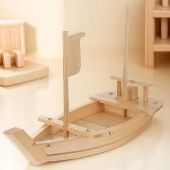 STRANDCHIC 1Pc Boat Shaped Sushi Serving Tray Chocolate Wood for Elegant Food Presentation