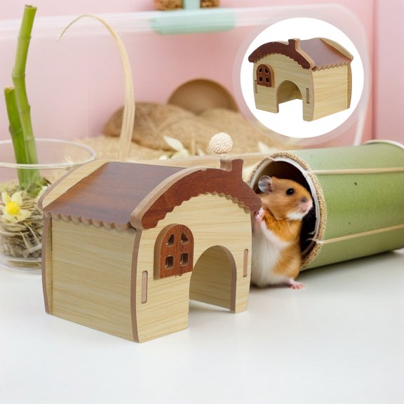STRANDCHIC Small Pet Wooden Hideout Hut with Multi Layer Exploration and Modular Cage Accessory