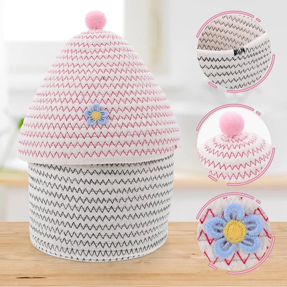 STRANDCHIC Small Red Cotton Storage Basket with Lid for Cosmetics Snacks and Household Use