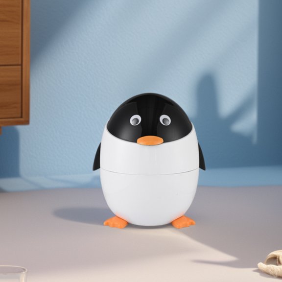 STRANDCHIC Cute Penguin Plastic Trash Can with Lid Modern Minimalist Animal Wastebasket for Home