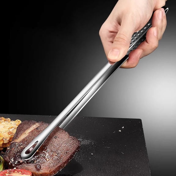 STRANDCHIC 4Pcs Stainless Steel Steak Serving Tongs Plated Silver Lightweight Heat Resistant Clips