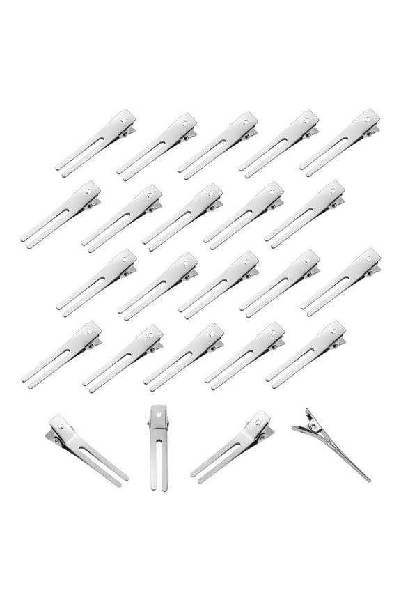 50Pcs Nickel Plated Metal Double Prong Hair Clips for Salon Styling