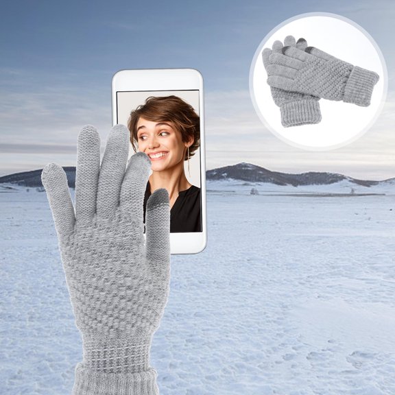 STRANDCHIC Women’s Grey Knitted Thermal Gloves, Winter Warm Touchscreen Compatible, 1 Pair for Cold Weather