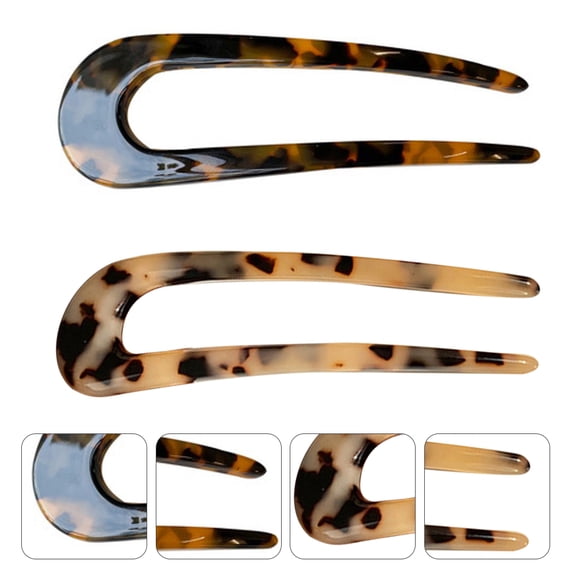 STRANDCHIC 2-Pack Women's U Shaped Hair Clips with Leopard Pattern Acetate, Stylish Hairpins for Hair Styling 4.1x1.4x0.2in