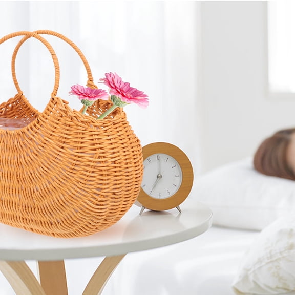 STRANDCHIC Woven Rattan Basket Storage Holder with Handle, Carrying Organizer for Home and Office