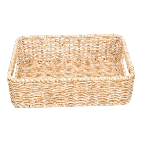 STRANDCHIC Brown Simulation Rattan Sundries Basket with Handles for Household Storage and Decor