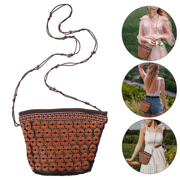 STRANDCHIC Travel Crossbody Bag Coconut Shell Bucket Bag Brown 1Pcs Modern Style Handwoven Craftsmanship for Women
