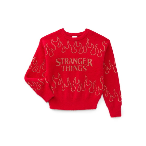 Stranger Things Girls Graphic Eyelash Knit Glitter Sweater, Sizes 4-16