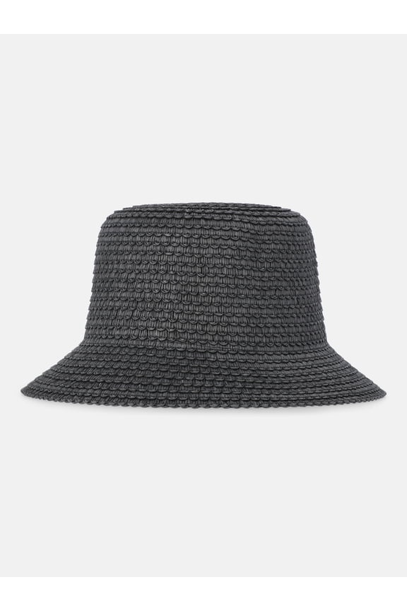 Women's Straw Bucket Hat, Black