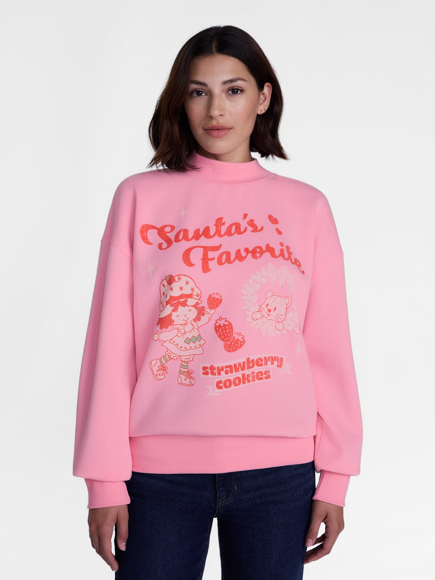Strawberry Shortcake Women's Christmas Graphic Mock Neck Sweatshirt, Sizes XXS-XXL