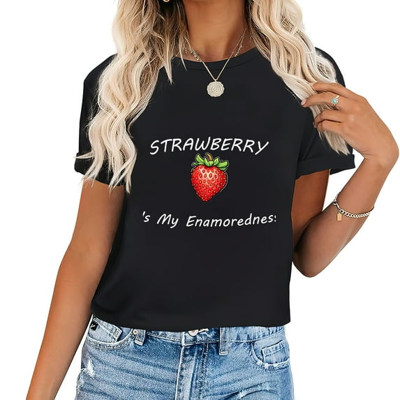 STRAWBERRY Is My Enamoredness Fruit Lover Vintage Women's Short-Sleeved T-Shirt With Graphics Perfect Gift for Parties and Birthdays Black S