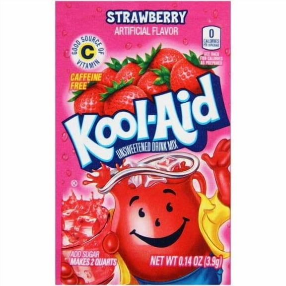 STRAWBERRY Kool-Aid Unsweetened Delicious Artificially Flavored Powdered Drink Mix, 0.13Oz., 24 PACKETS