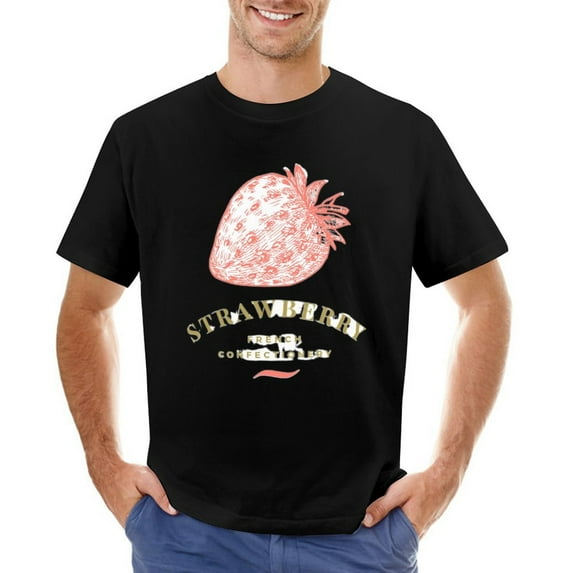 STRAWBERRY Vintage T-shirt Mens Cotton Classic Crewneck Short Sleeve Tees Unisex Black XS