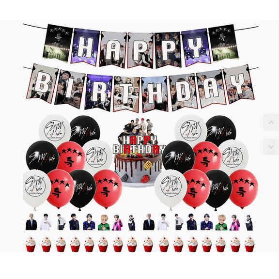 STRAY KIDS 5-STAR Themed Birthday Party Kit - Includes Photo Banner, Printed Balloons & Cake Decorations