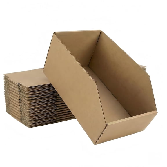 STRBOXONG 10 Pack Cardboard Storage Bins 11.8 x7.87x5.9", Open Front Picking Bins for Warehouse Shelving, Garage Workshop Tool Storage & Parts Organiser, Heavy Duty Corrugated Kraft Boxes for Screws