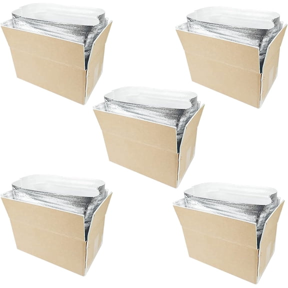 5pcs Thermo Chill Double Insulated Carton with Foil Insulated Bag Liner, Cold Shipping Box for Frozen Food, Cooler Box for Posting, Small Parcel Postage Postal Mailing Boxes 13.4x7.9x5.7" (STRBOXONG