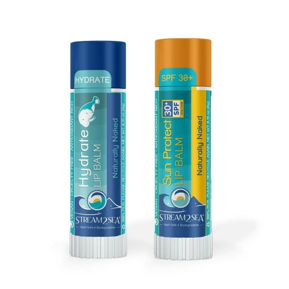 Stream2Sea Reef Safe Organic Unscented Hydrating + Sun Protect Lip Balm Set, Paraben Free, 0.15 oz