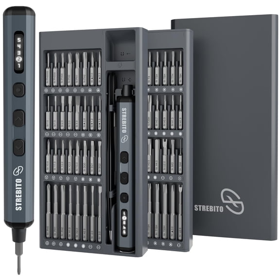STREBITO Mini Electric Screwdriver Set, 70 in 1 Small Electric Screwdriver - 64 S2 Preicison Bits, 5 Torque Settings, 4 LED Lights, Mini Power Screwdriver Repair Tool Kit for PC Electronic (Upgraded)