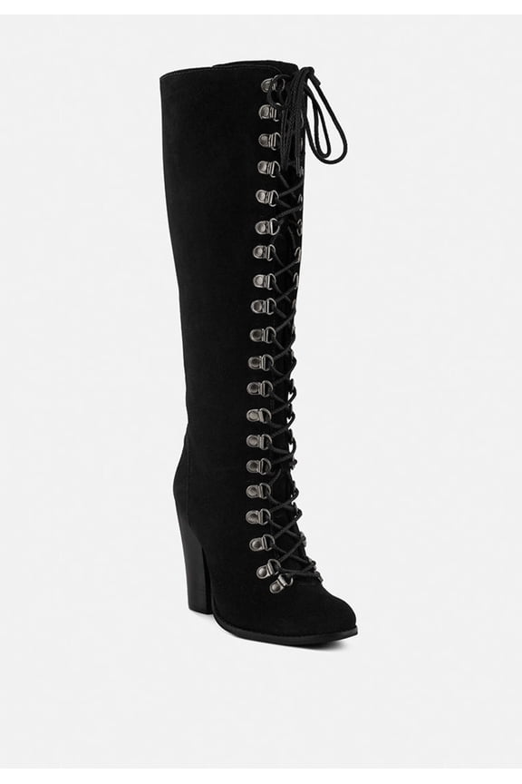 STREET-SLAY Antique Eyelets lace up Knee Boots In Black