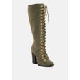 thumbnail image 1 of STREET-SLAY Antique Eyelets lace up Knee Boots In Olive, 1 of 6