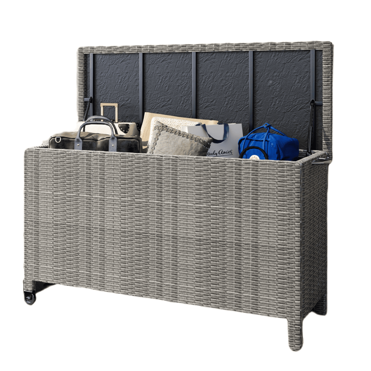 Gray Wicker 120 Gallon Deck Box with Wheels