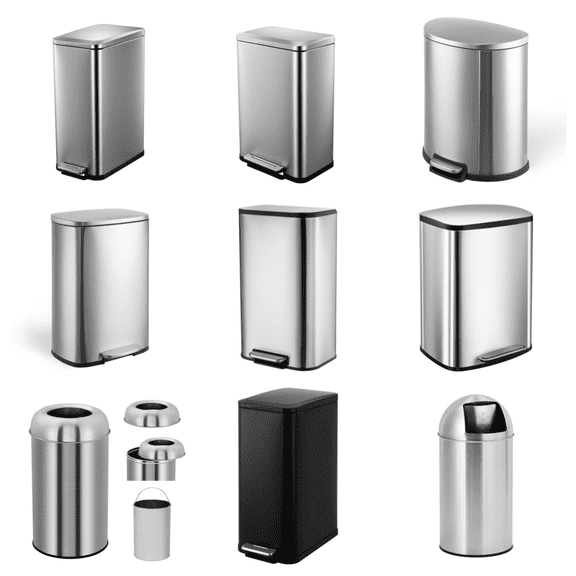 STRELECT 13 Gal Hands-Free Stainless Steel Commercial/Kitchen Step Trash Can, Slim Rectangular Fingerprint-Resistant Soft Close Lid Garbage Can