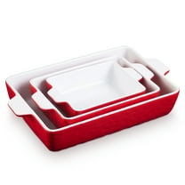 STRELECT Baking Pans Set of 3, Ceramic Baking Dish with Handle, 12"/9"/7" Baking Dishes for Oven, Red
