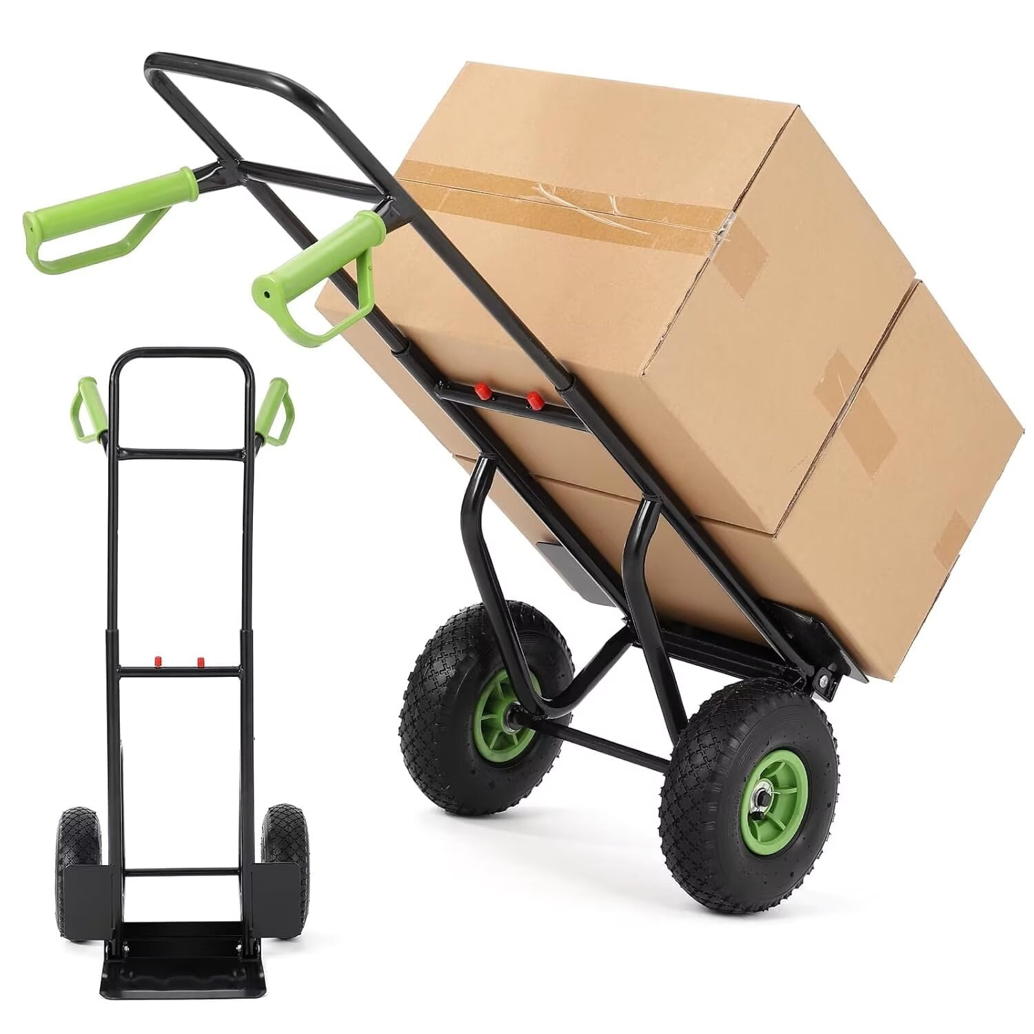 STRELECT Hand Truck and Dolly with 10" Rubber Wheels & 35" - 45" Telescoping Handle, 400Lbs, Black & Green