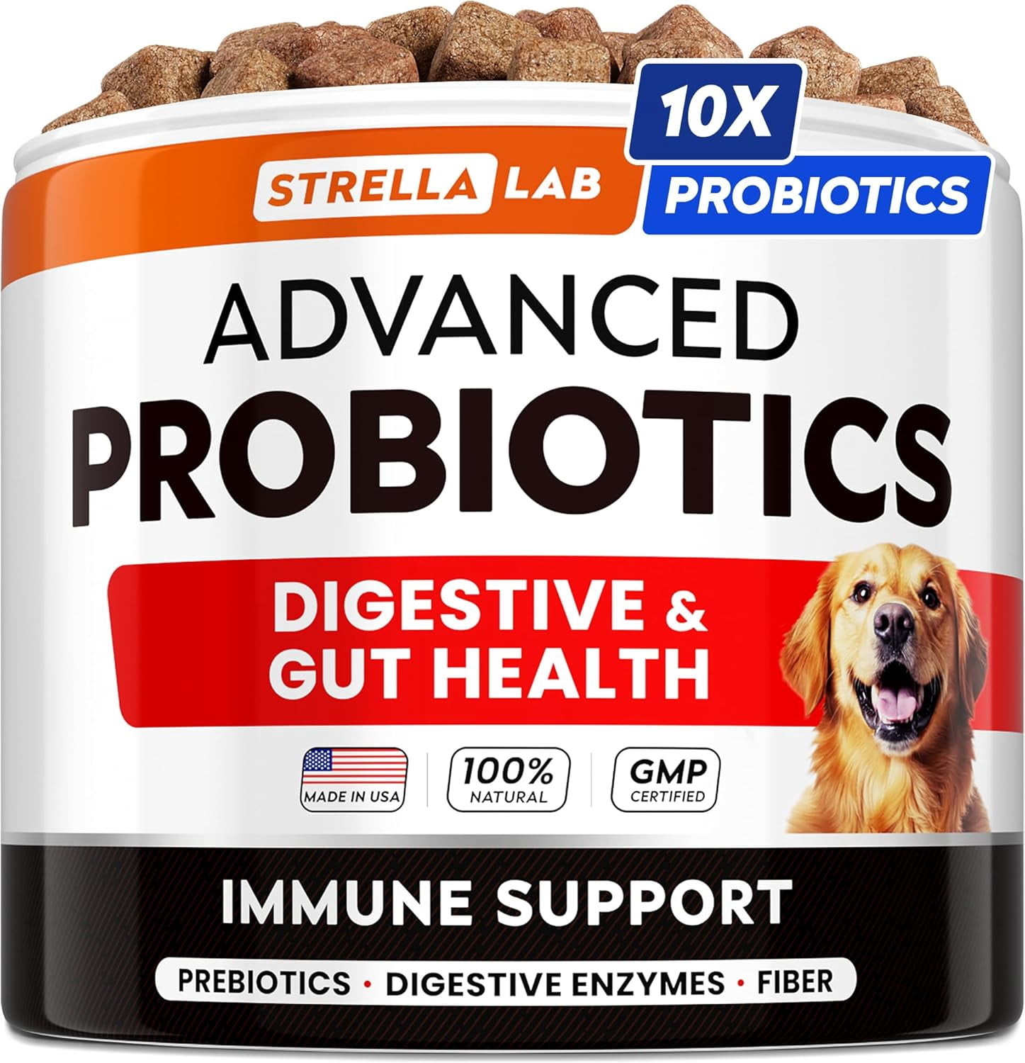 StrellaLab Probiotic Chews for Dogs - 1B CFU, Digestive Enzymes & Prebiotics - Allergy, Diarrhea & Gas Relief - Pumpkin Formula
