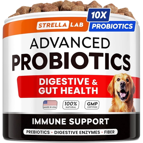 STRELLALAB Chews with Probiotics for Dogs - Dog Allergy Relief and Immune Boost - 1 Billion CFU + Digestive Enzymes +Prebiotics - Chewable Fiber Dog Supplement w/Pumpkin - Allergy,Diarrhea,Gas