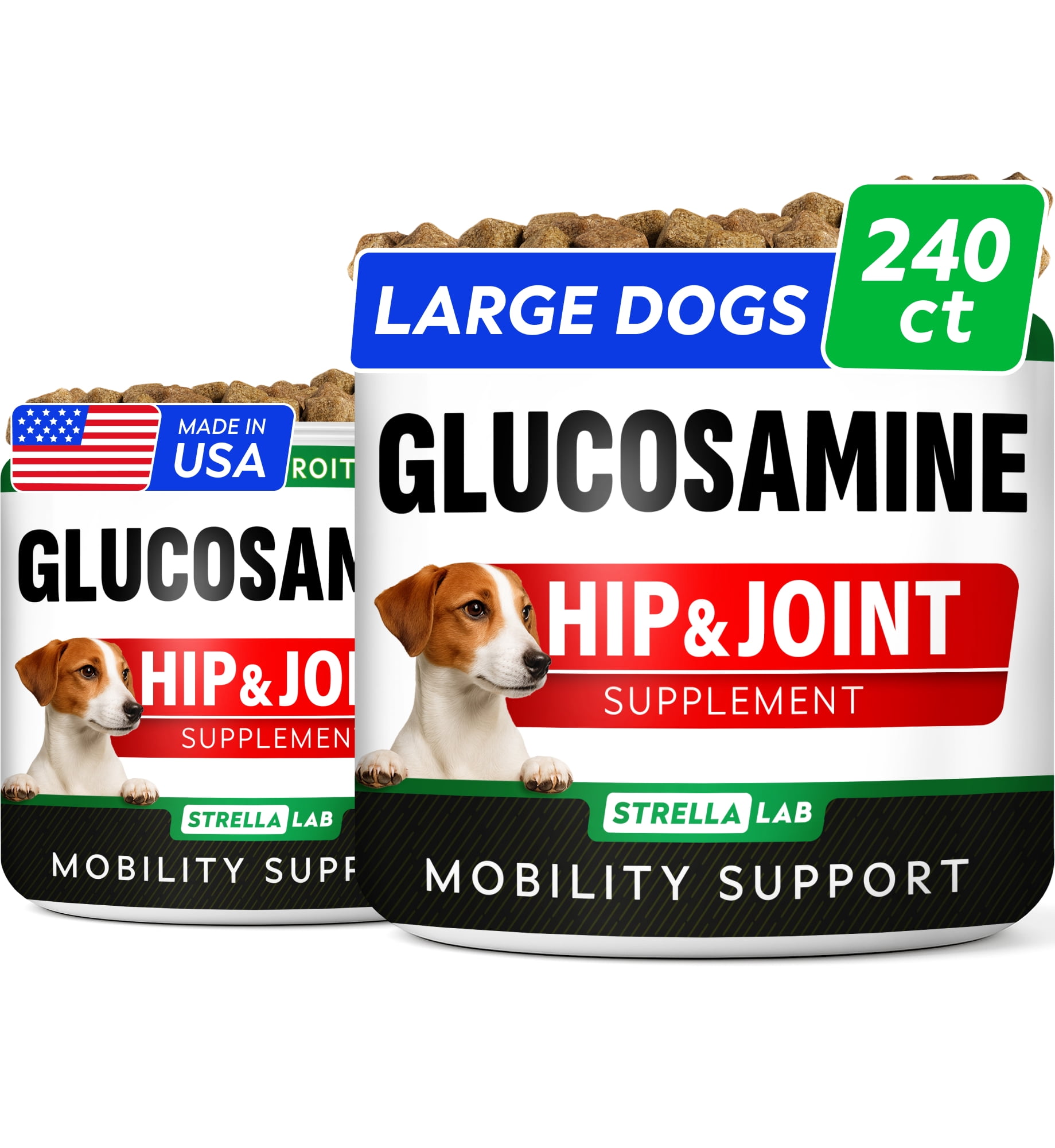 STRELLALAB Glucosamine Chews for Dogs - Hip and Joint Chews for Dogs with Chondroitin, MSM & Omega-3 Fish Oil - Dog Supplement for Joint Pain Relief - Advanced Mobility Chews - 240Ct - made in USA