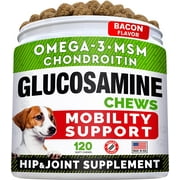 STRELLALAB Glucosamine Chews for Dogs - Hip and Joint Chews for Dogs with Chondroitin, MSM & Omega-3 Fish Oil - Dog Supplement for Joint Pain Relief - Bacon Flavor - 120 Count - made in USA