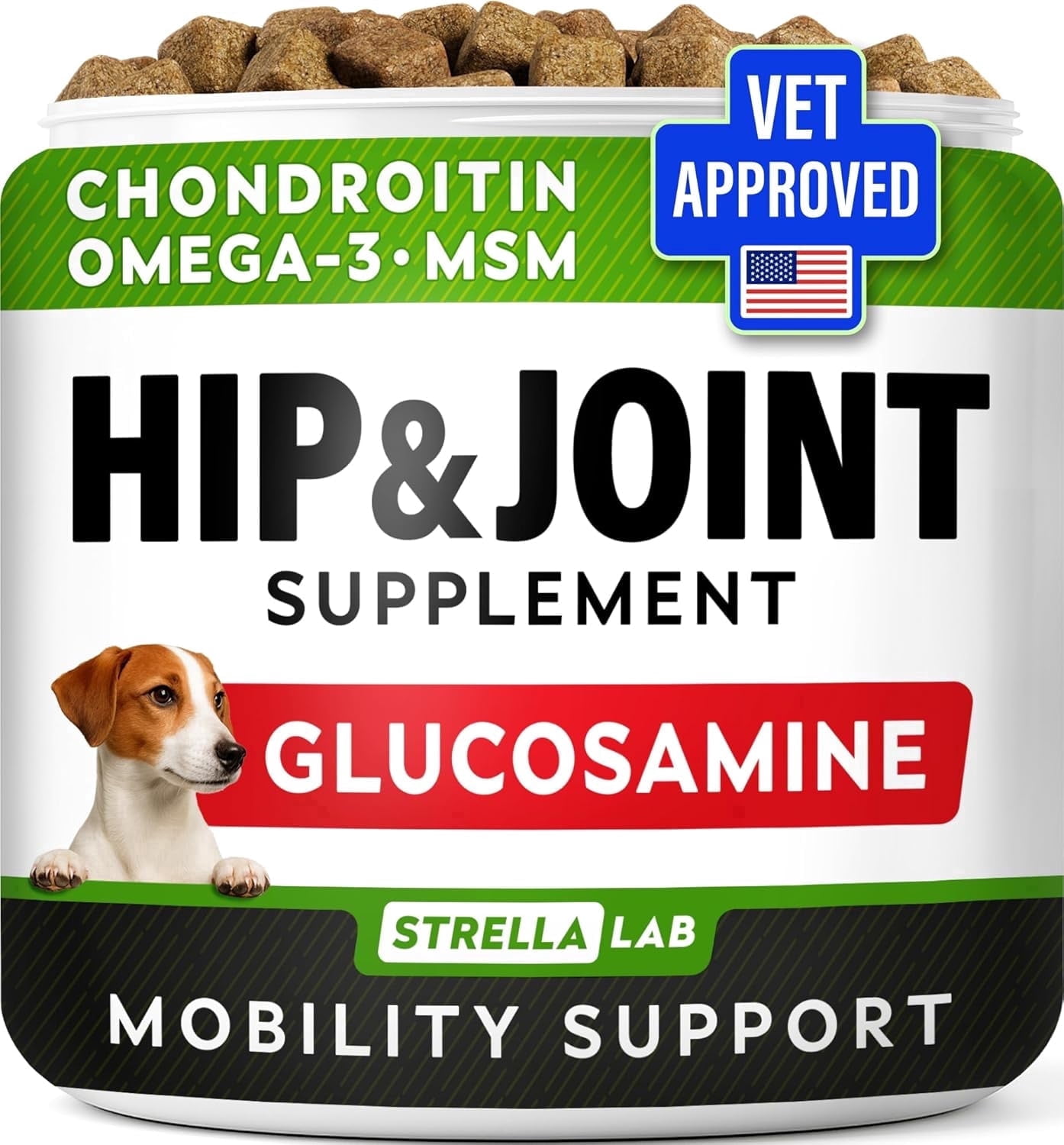 StrellaLab Glucosamine Chews for Dogs - Hip & Joint Support with Chondroitin, MSM & Omega-3 Fish Oil - Joint Pain Relief - Bacon (120 ct)