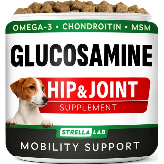 Glucosamine Treats for Dogs - Joint Supplement w/Omega-3 Fish Oil for Dogs - Chondroitin, MSM - Advanced Mobility Chews - Joint Comfort & Mobility Support - Hip & Joint Care - Bacon Flavor - 120 Ct