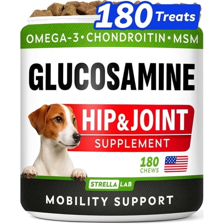 STRELLALAB Glucosamine Chews for Dogs - Hip and Joint Chews for Dogs with Chondroitin, MSM & Omega-3 Fish Oil - Dog Supplement for Joint Comfort & Mobility Support - Chicken - 180 Count - Made in USA