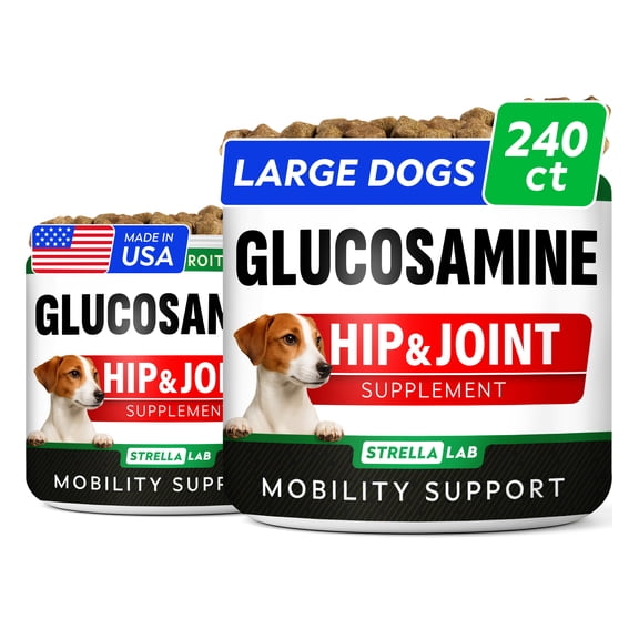 STRELLALAB Glucosamine Chews for Dogs - Hip and Joint Supplement with Chondroitin, MSM & Omega-3 - Chewable Treats, All Breeds - Made in USA - 240 Ct